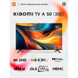50" Телевизор Xiaomi TV A 50 2026 L50MB-ARU черный 3840x2160, 4K Ultra HD, 60 Гц, Wi-Fi, Smart TV, Android TV 14.0 РСТ